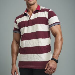 Camiseta Con Cuello- Modo Clásico Rayas Concho de Vino