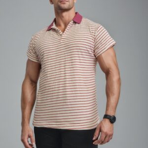 Camiseta Con Cuello- NØRD Polo Rayas Ladrillo