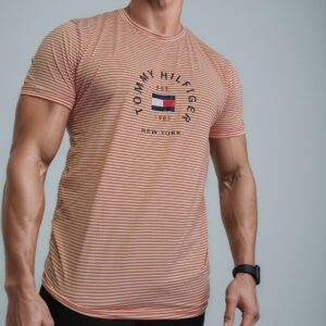 camiseta estilo básico premium- Tommy Hilfiguer Naranja Rayada
